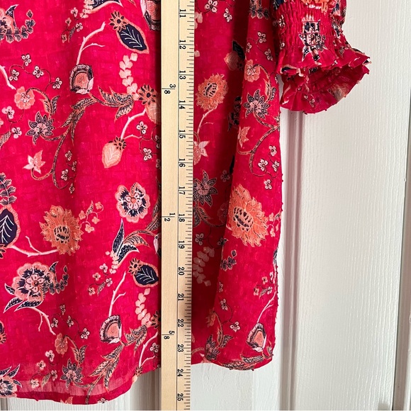 Rachel Zoe Pink Navy Blue Floral Lined Blouse Gathered Puff 3/4 Sleeves Size M - Picture 8 of 14